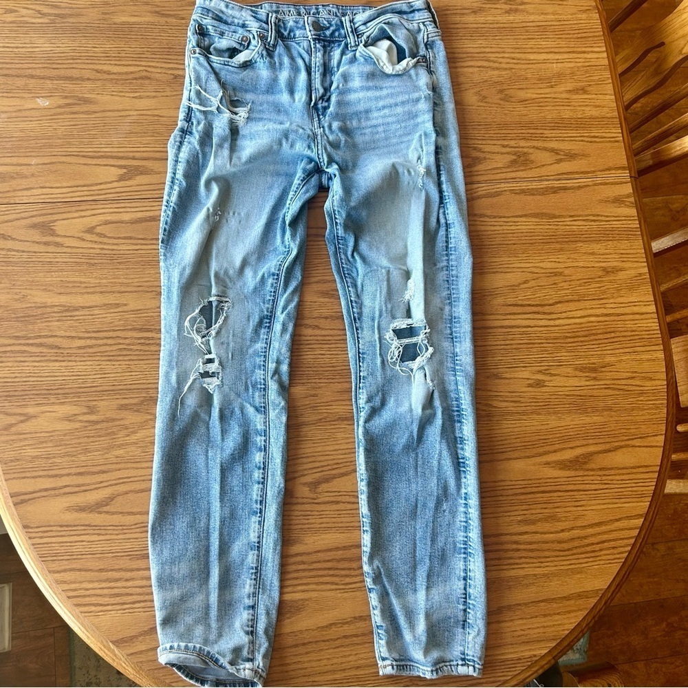 AR Men’s Light Wash Distressed Jeans 30x32 Slim Straight Ripped Patched Vintage